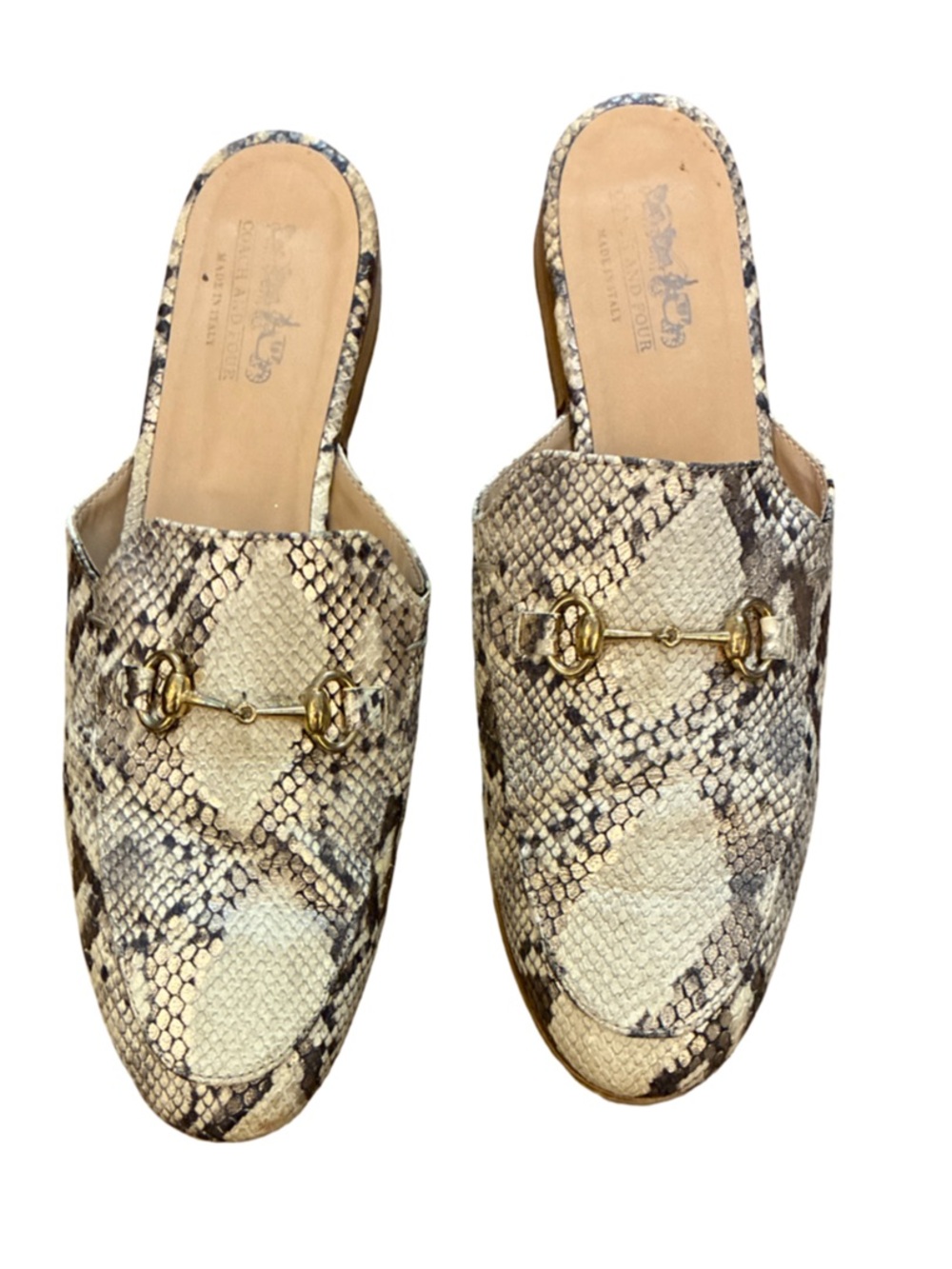 Coach & Four Snake Print Made in Italy Mule Flats Gold-tone Horse Bit Hardware 9